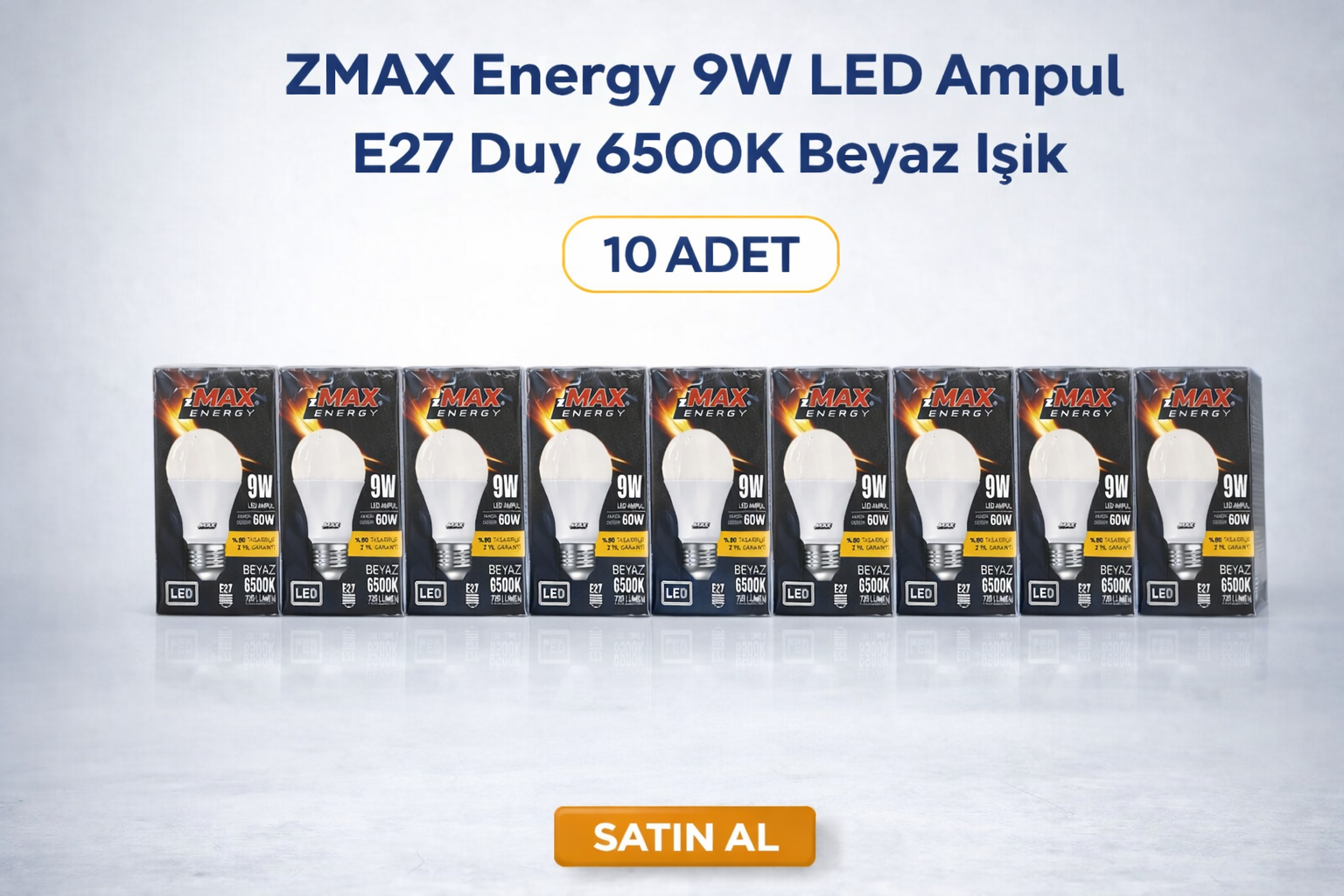 ZMAX Energy 9W LED Ampul E27 Duy 6500K Beyaz Işık 720 Lümen 60W Eşdeğer Enerji Tasarruflu 10 Adet