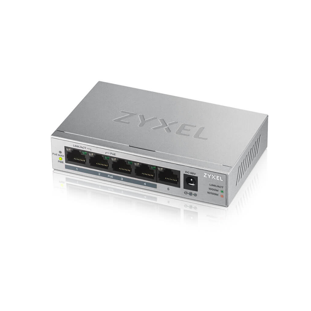 ZyXEL GS1005HP, 5 Port, GigaBit, PoE 60W, Yönetilemez, Masaüstü Switch