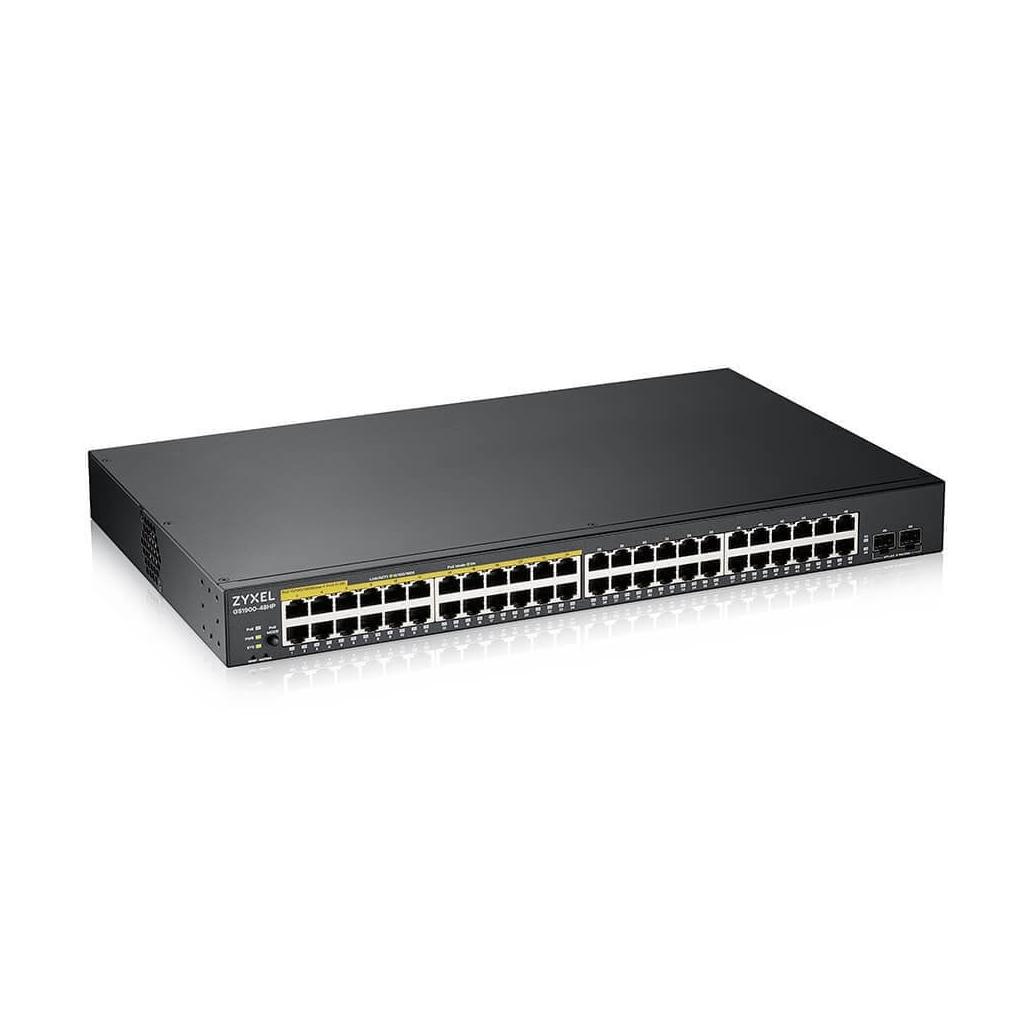 ZyXEL GS1900-48HP V2, 48 Port, Gigabit, 24 Port PoE 170W, 2 Port GigaBit SFP, Yönetilebilir, Rackmount Switch