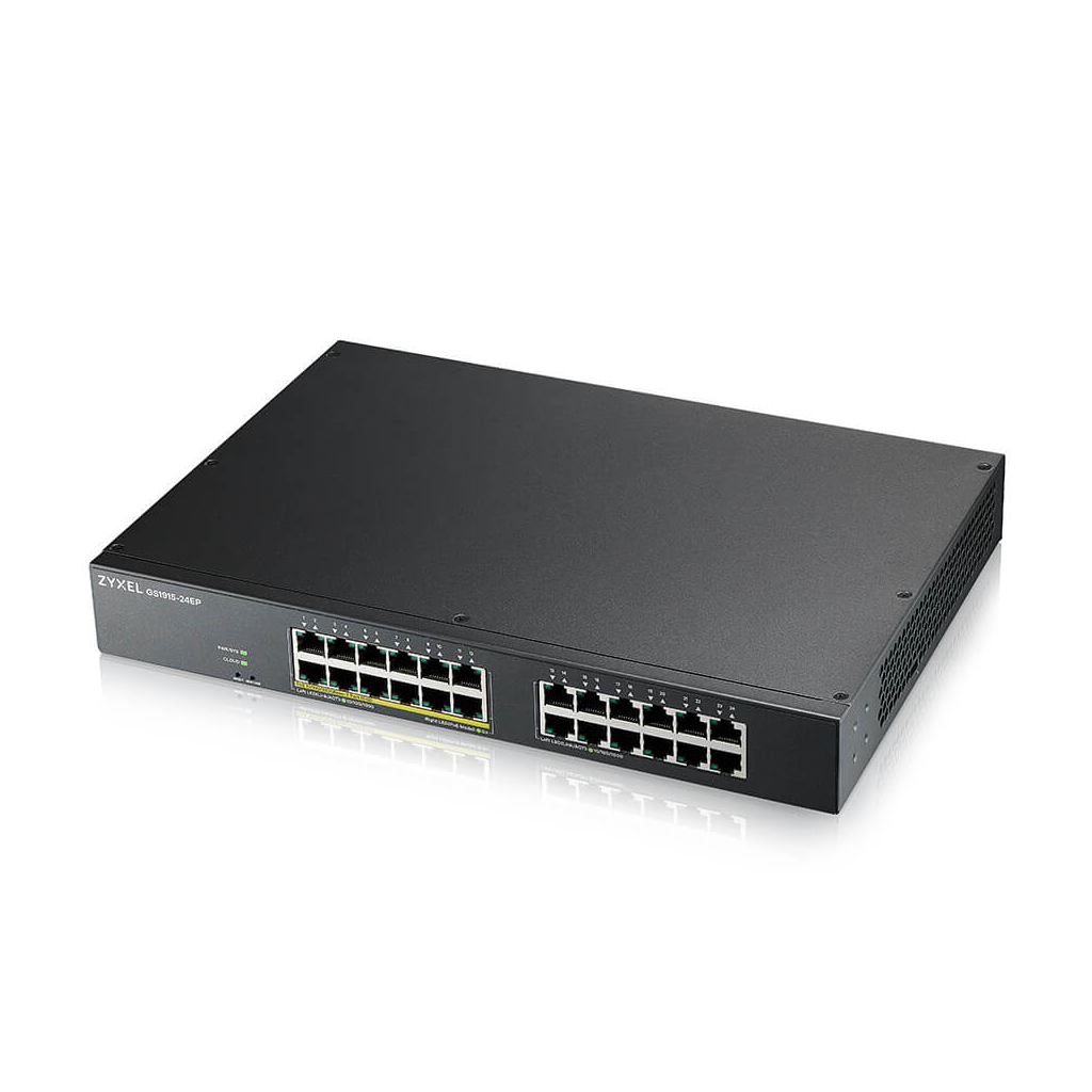ZyXEL GS1915-24EP, 24 Port, GigaBit, 12 Port PoE 130W, Yönetilebilir, Sessiz, Masaüstü Switch